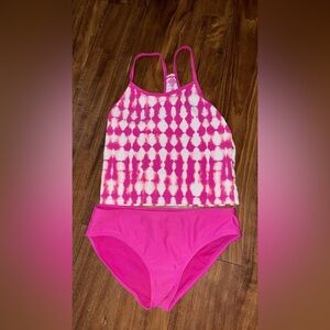 Old Navy Girls Pink and White Tie-Dye Tankini Set